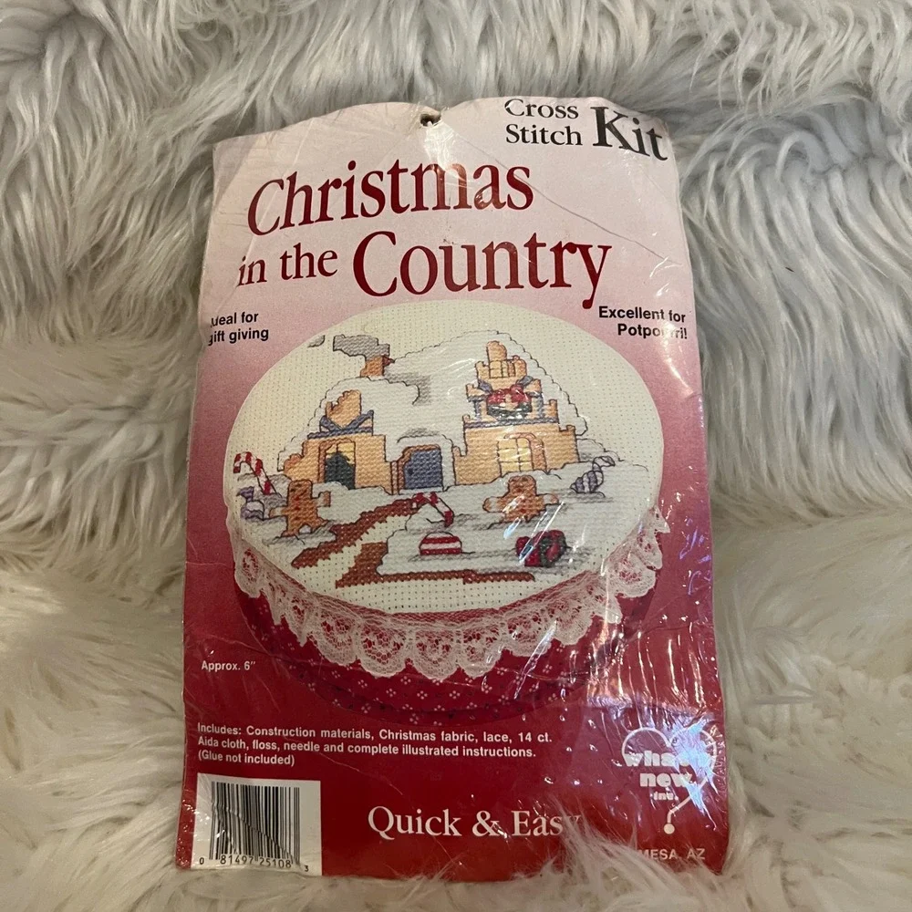 3 Vintage Christmas in the Country Cross Stitch Kits Santa Gingerbread House 6in